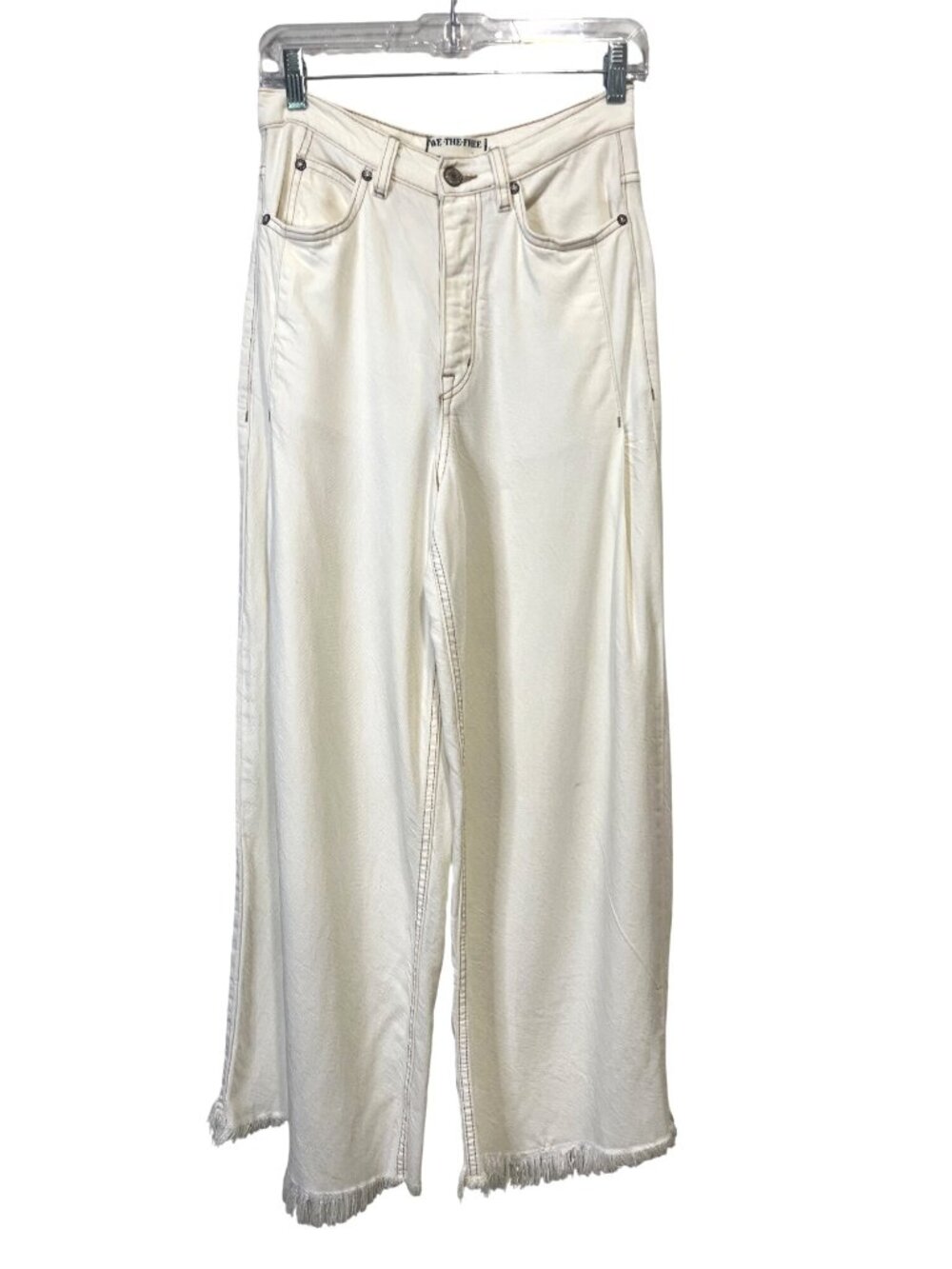 We The Free Size 27 Old West Slouchy High-Rise Wide-Leg Pant Frayed-Hem Lyocell
